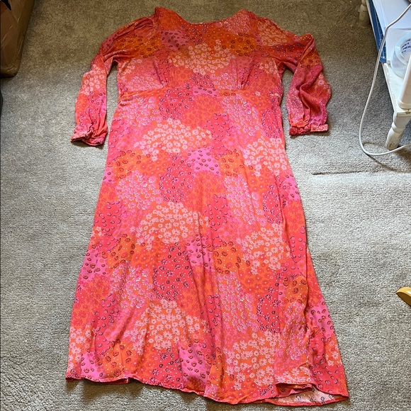 Oliver Bonas Vibrant Floral Long Sleeve Dress Size 14 - Picture 4 of 12